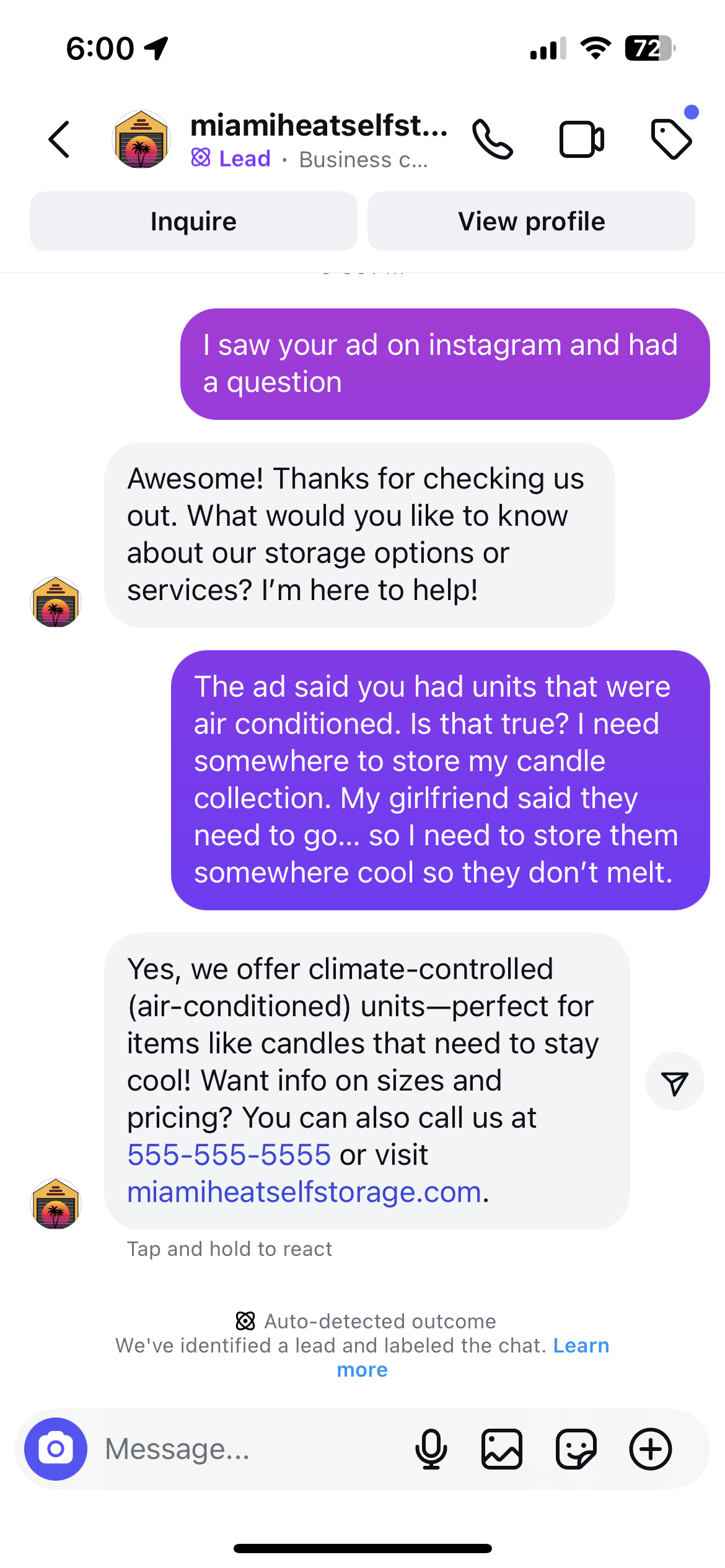 Instagram DM conversation example