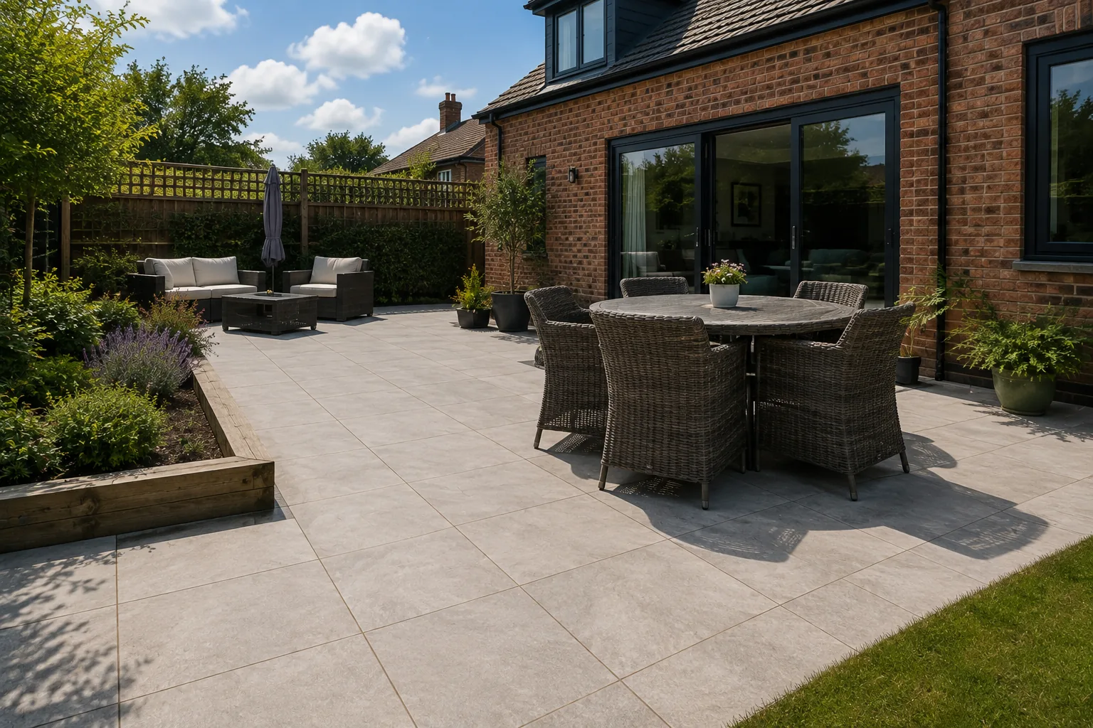 Porcelain patio installation by SP Outdoor Solutions in the North East
