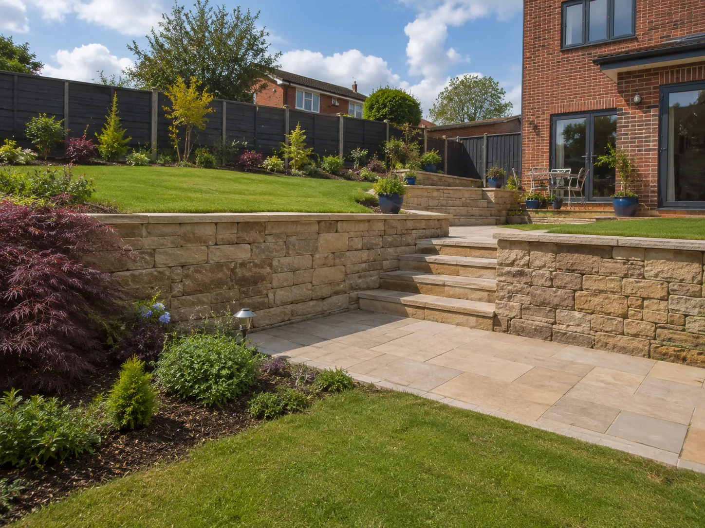 Structural retaining wall built by SP Outdoor Solutions in the North East