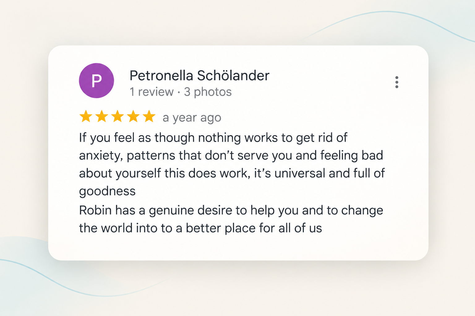 Google review from Petronella Schölander