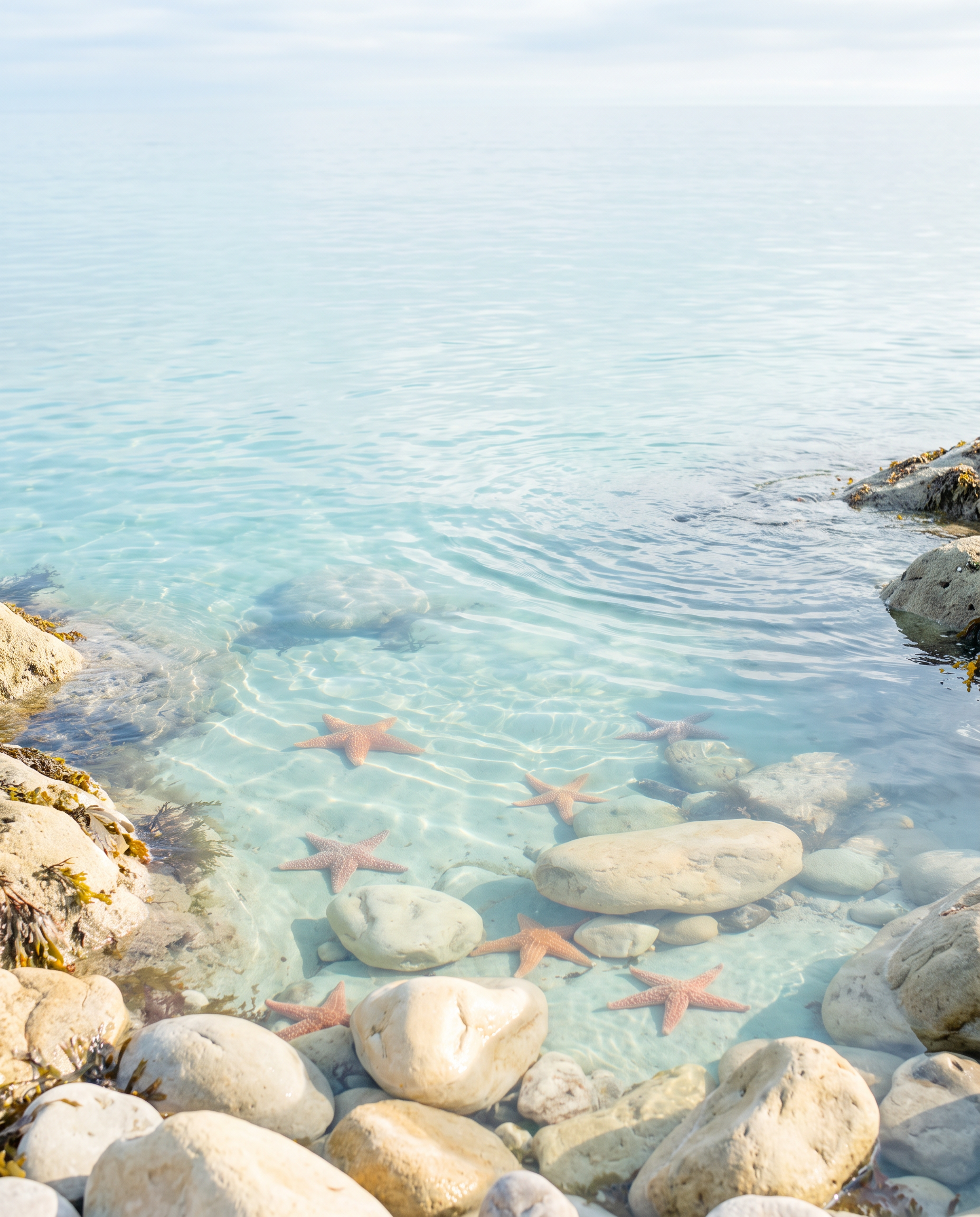 Clear coastal tidepool with starfish