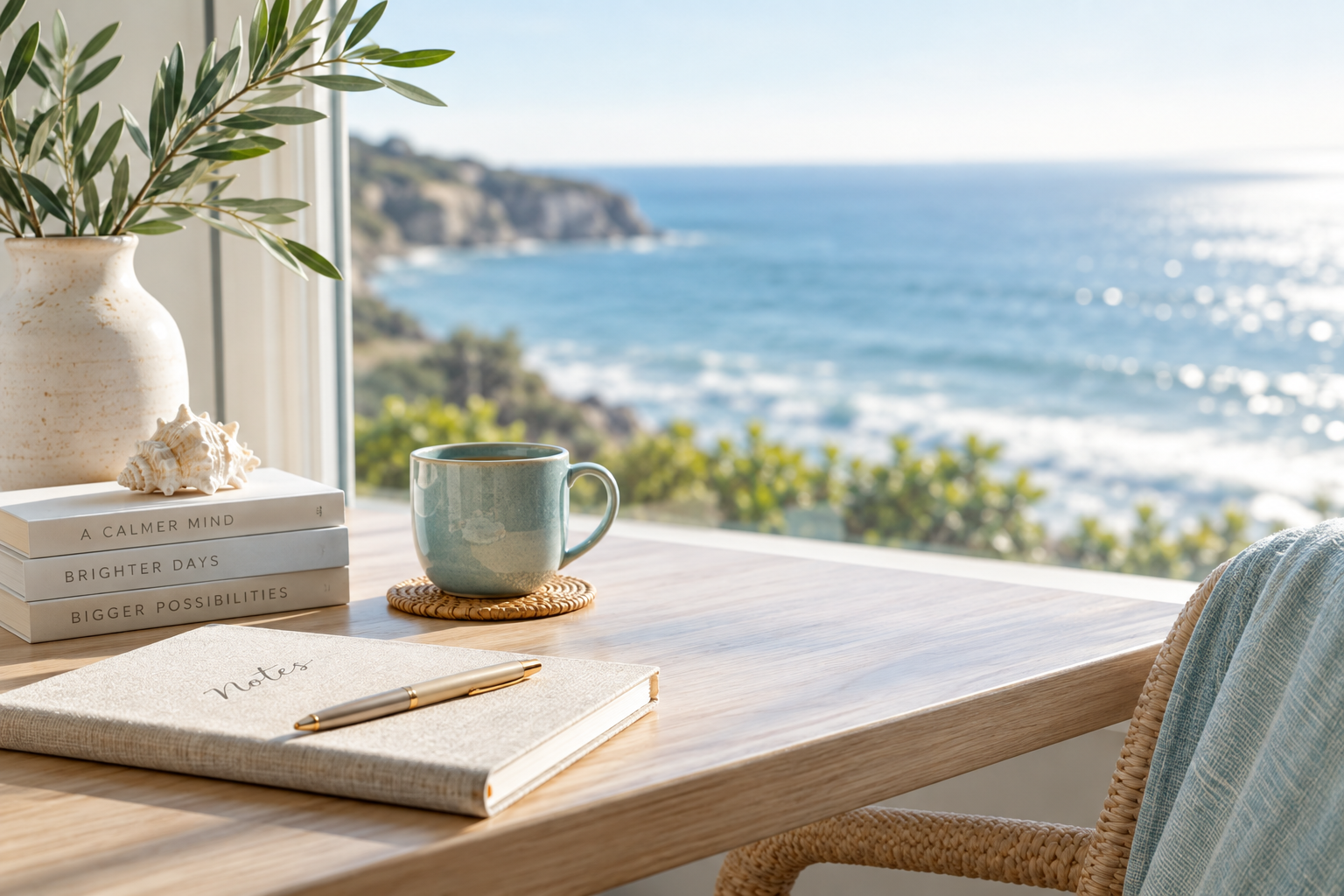Light-filled desk overlooking the water