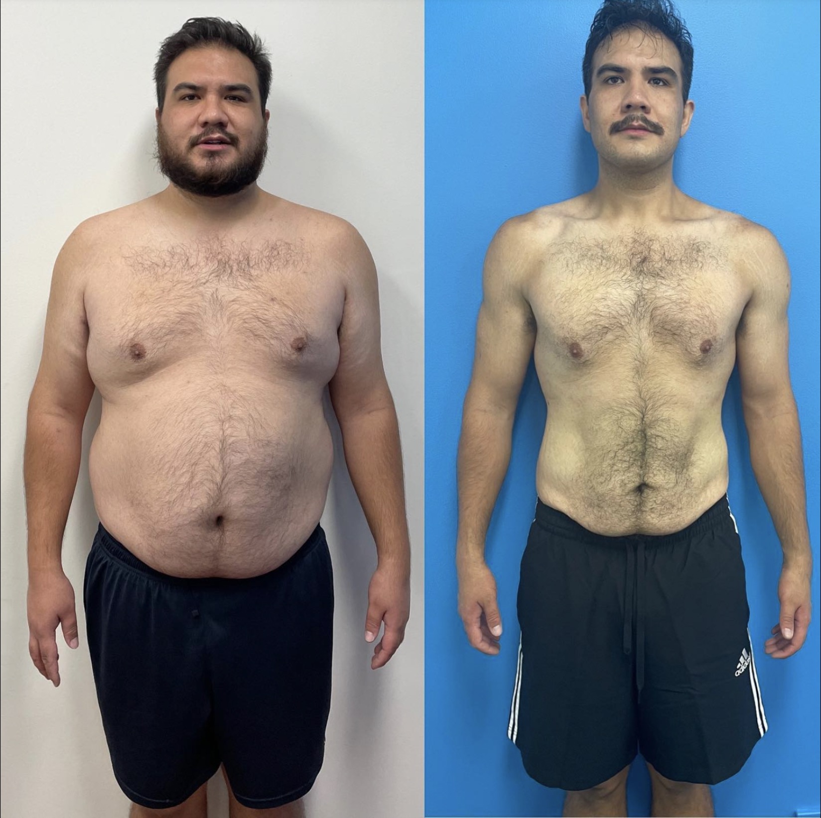 male weight loss photo before and after lost 31 kgs from personal training and classes 