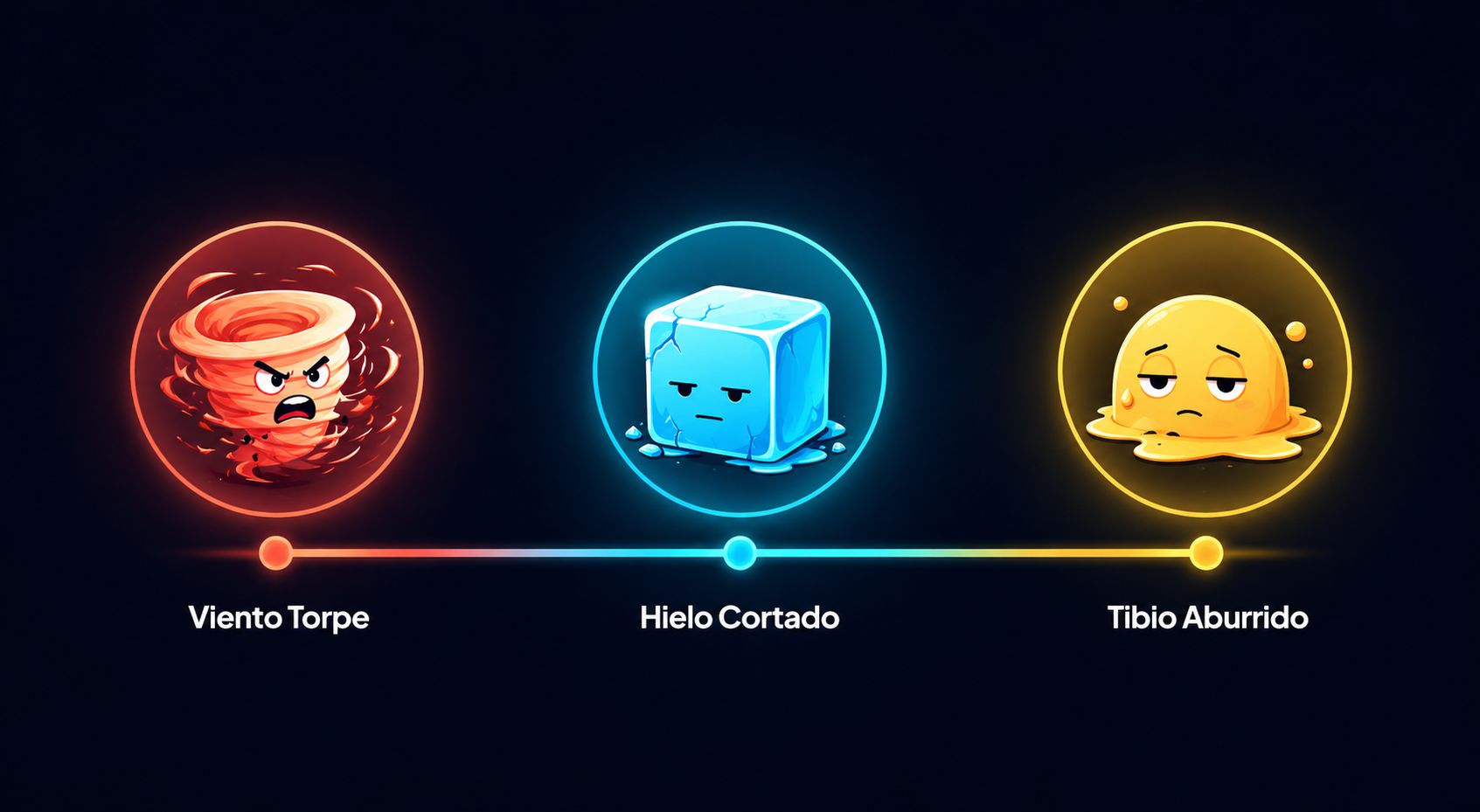 Los 3 perfiles: Viento Torpe, Hielo Cortado, Tibio Aburrido