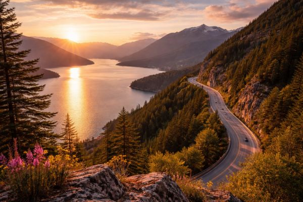 Golden sunset on the Sea-to-Sky Highway