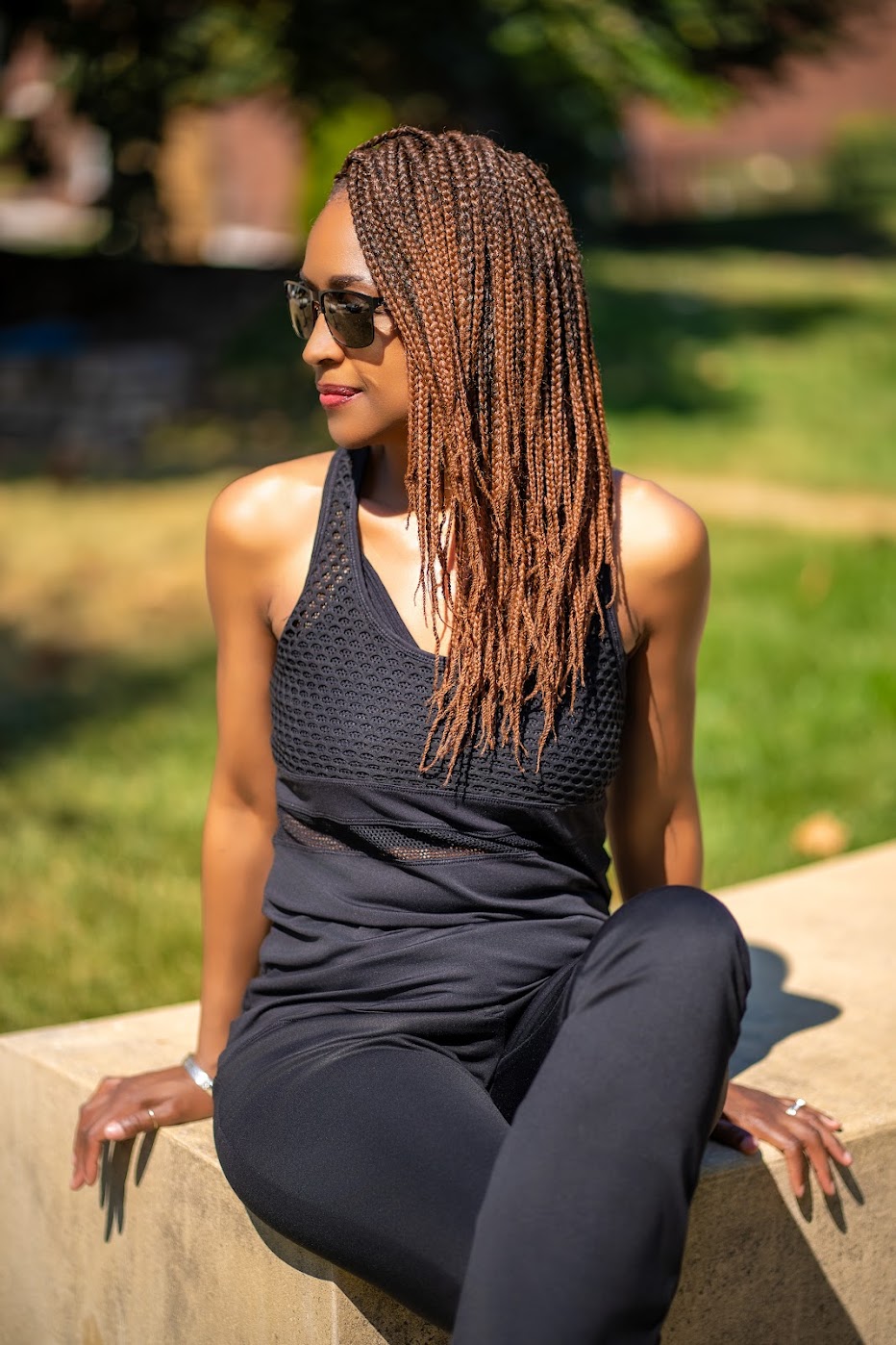 Leslie Sims Palmore sitting outdoors reflecting on intentional living and personal growth