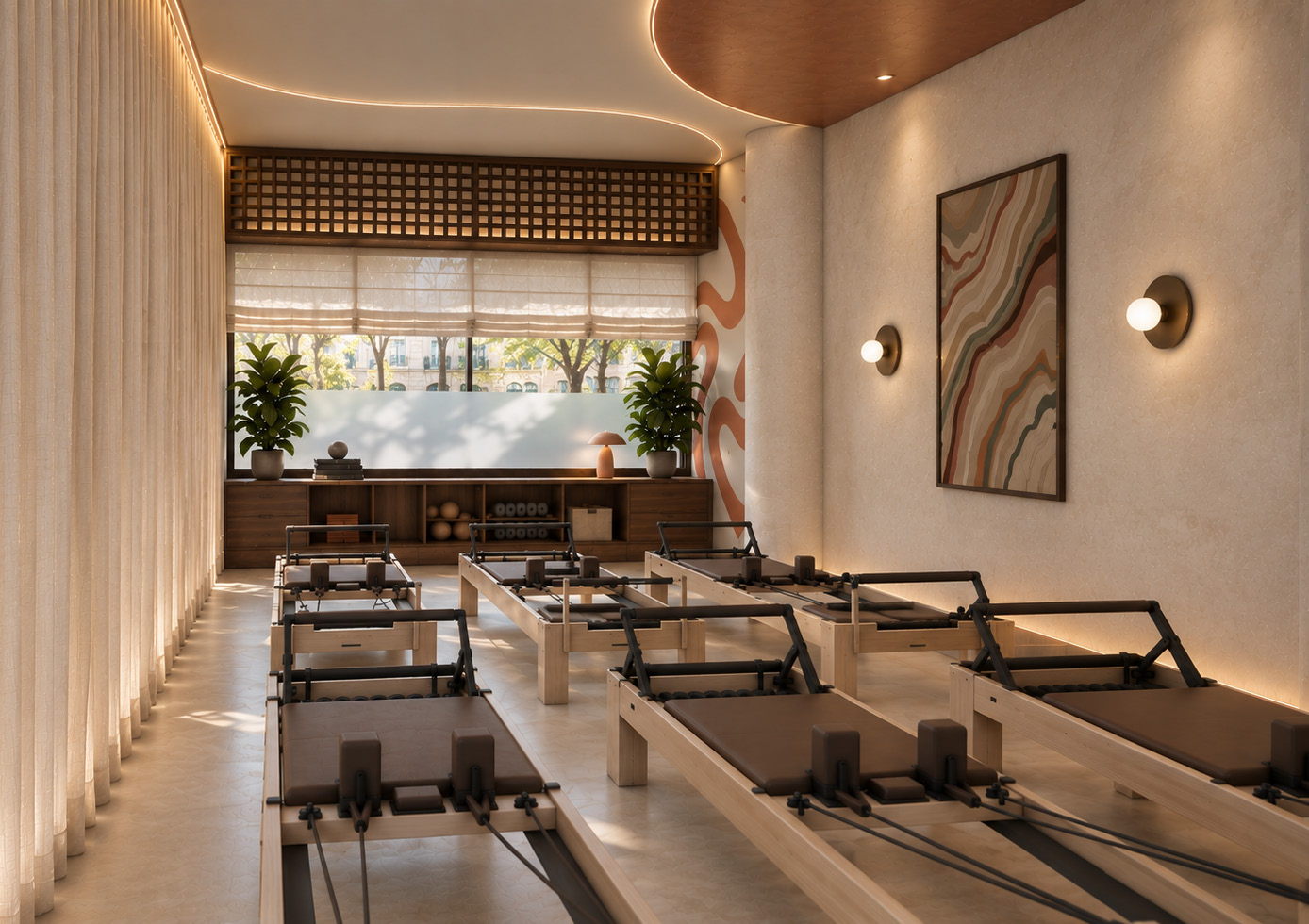 Reformer Pilates springs and carriage