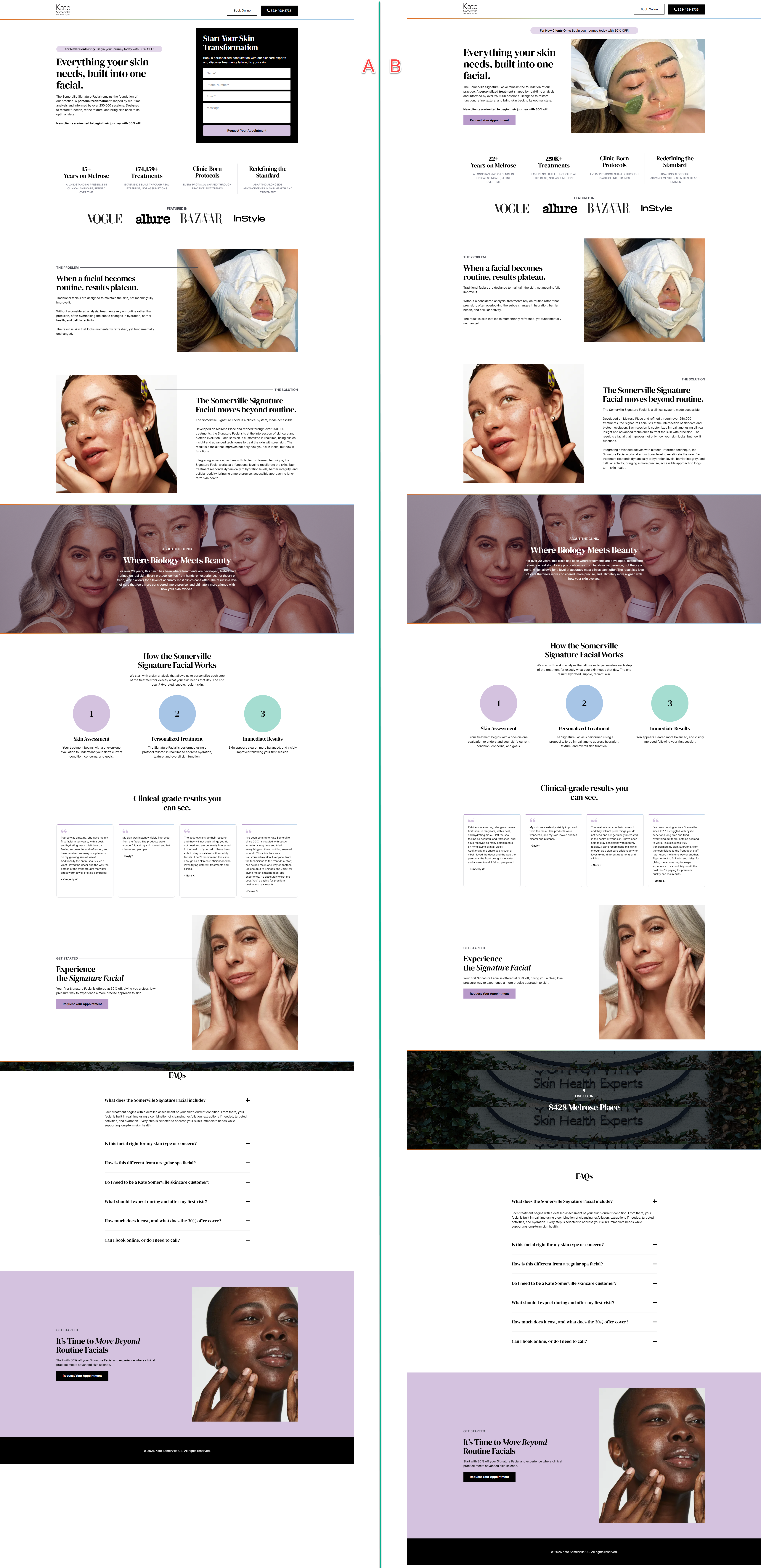 Kate Somerville landing page A/B test screenshot