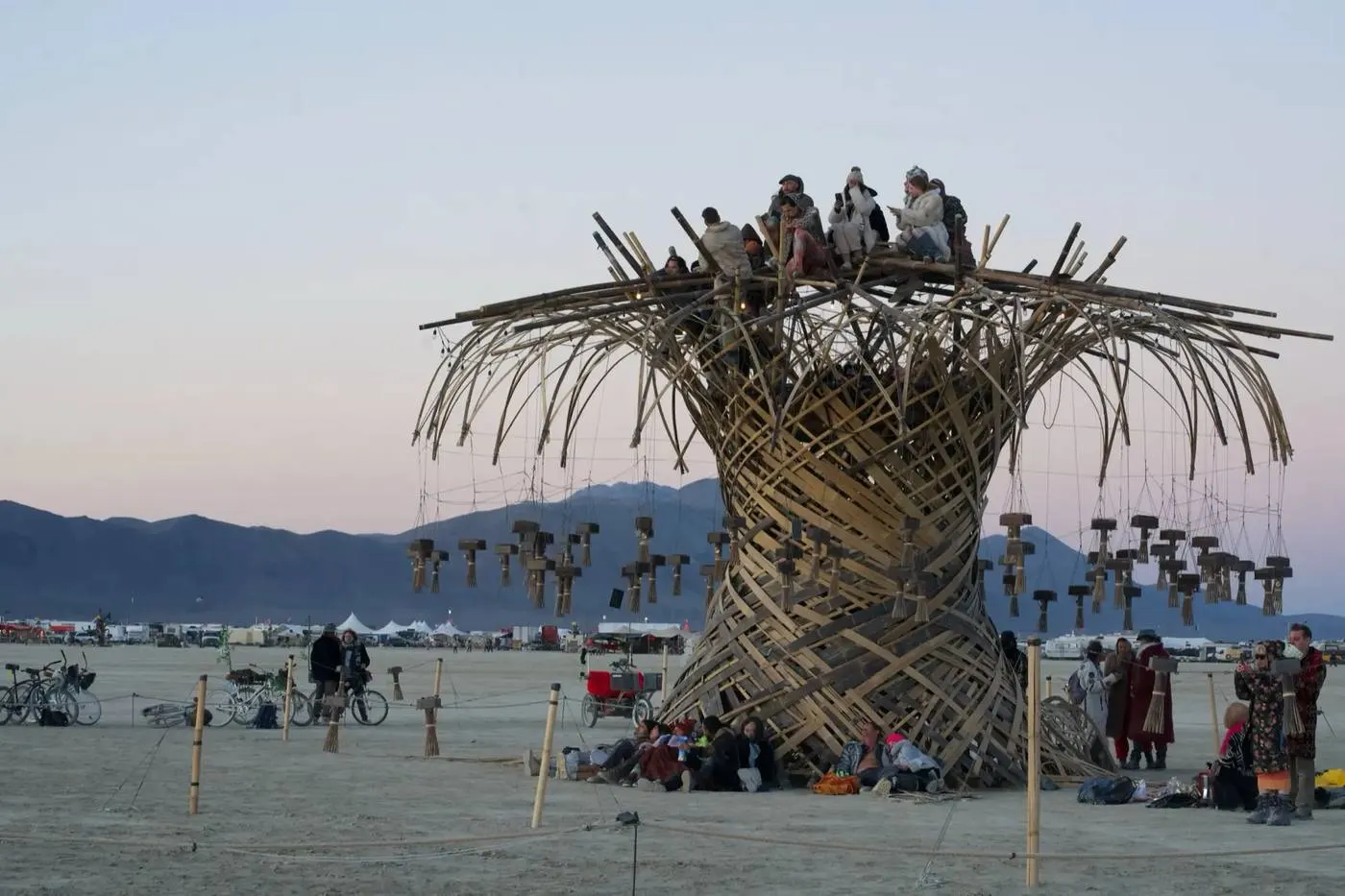 A full-scale bamboo structure built by Bamboo U alumni