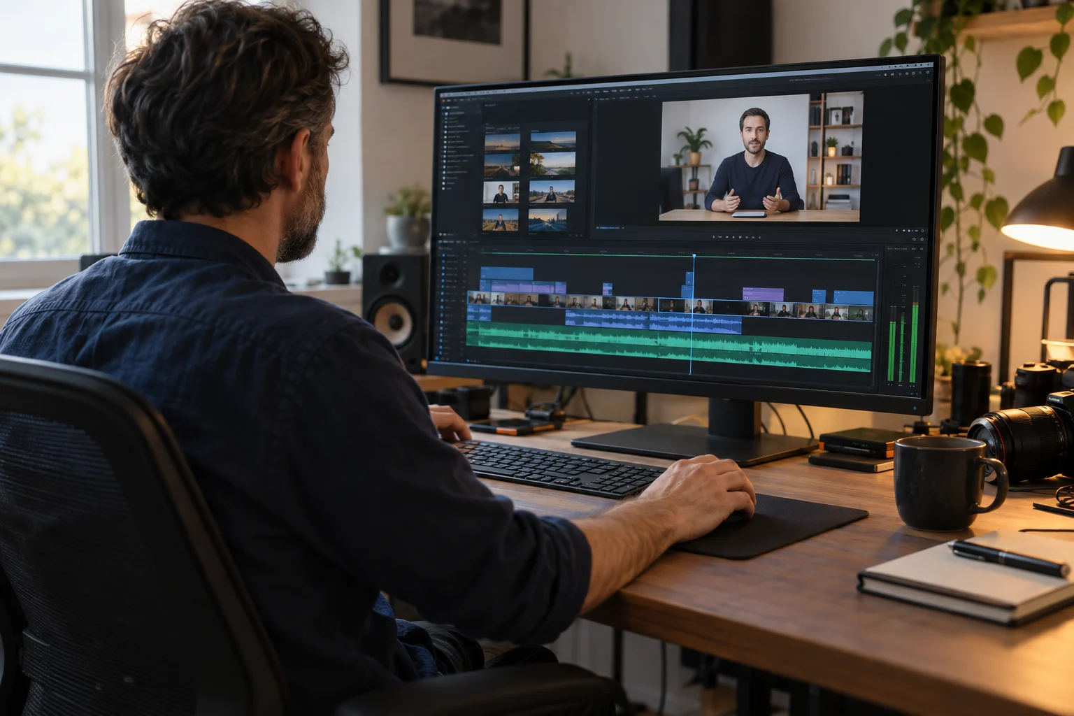 Illustrative image of a video editor arranging recorded course lessons