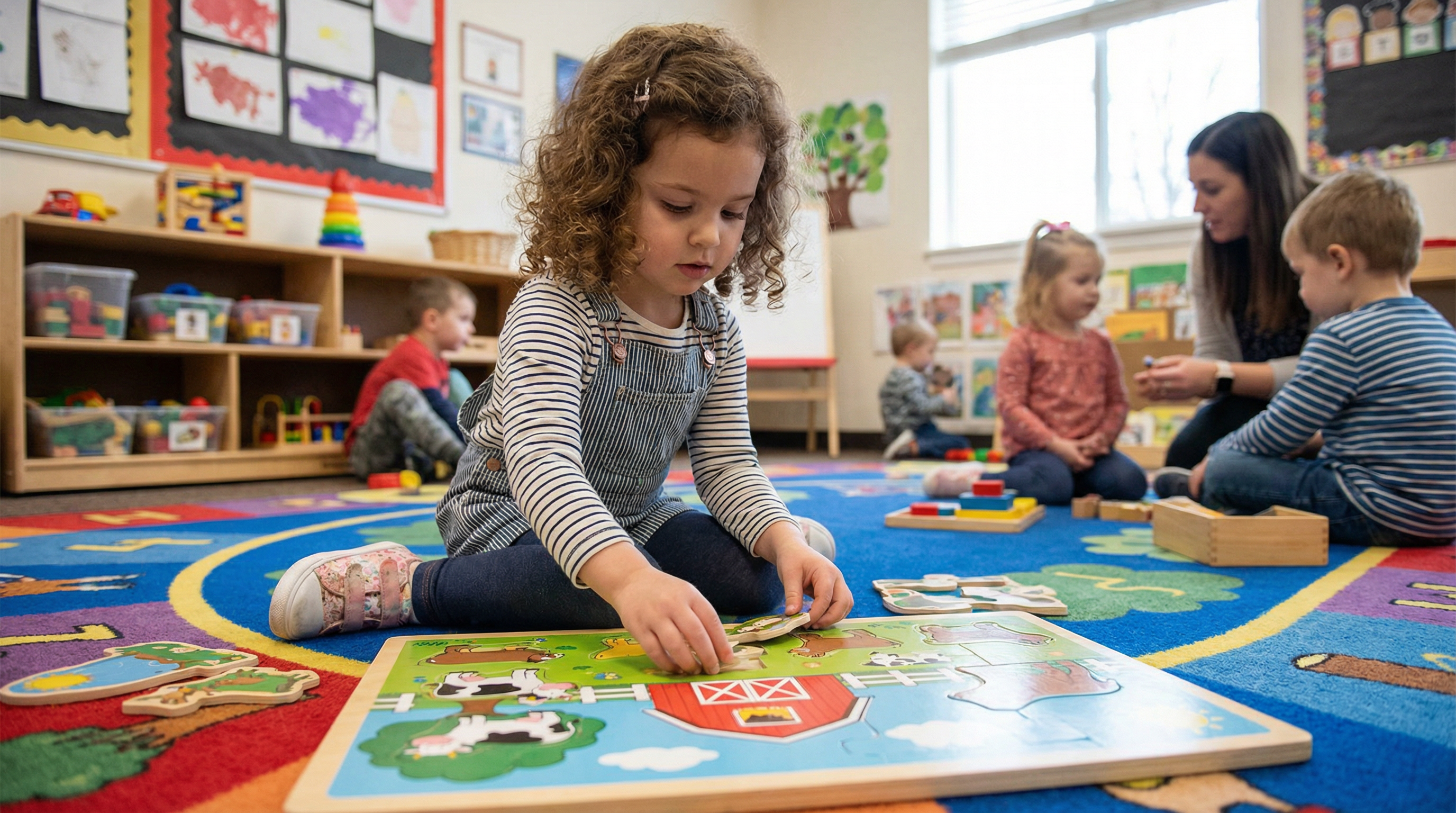 Little girl doing a puzzle