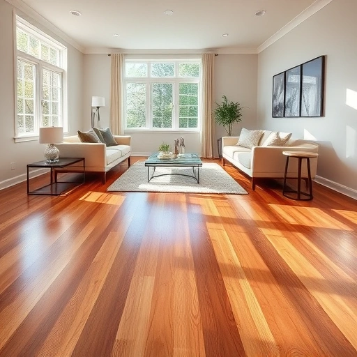 Prefinished hardwood flooring in a stylish Geneva living room with modern furniture and abundant natural light.