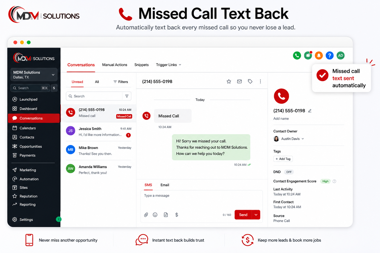Missed Call Text Back