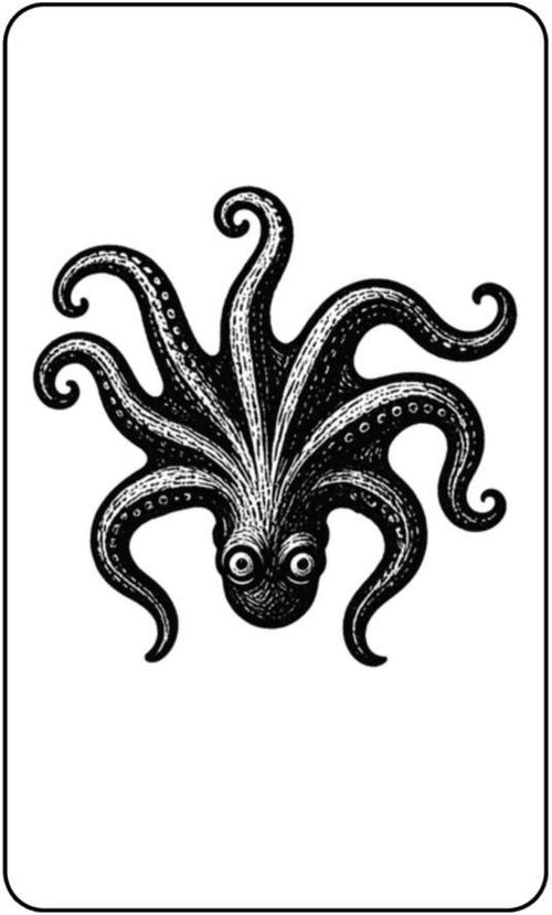 Illustration of an octopus upside down, tentacles curling upward.