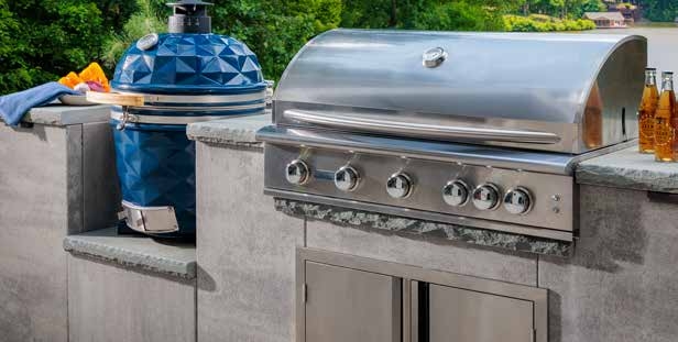 Custom Outdoor Kitchen with Stone Veneer