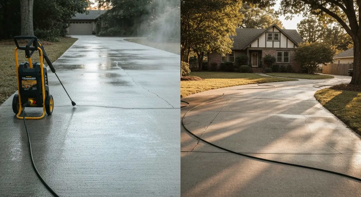 Pressure washing driveway
