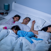 mum, dad and two kids bedsharing