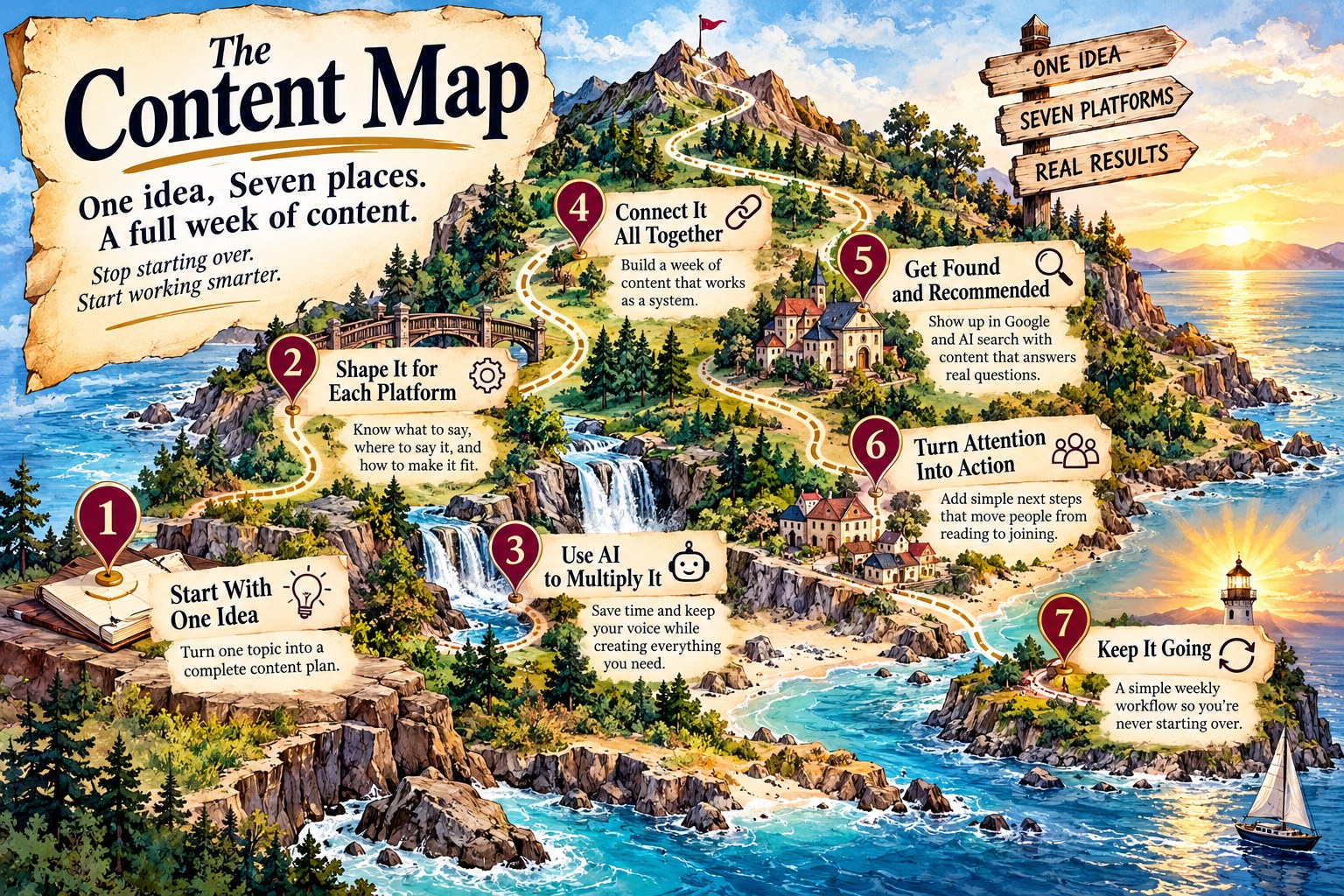 The Content Map — one idea turned into a full week of content across every platform