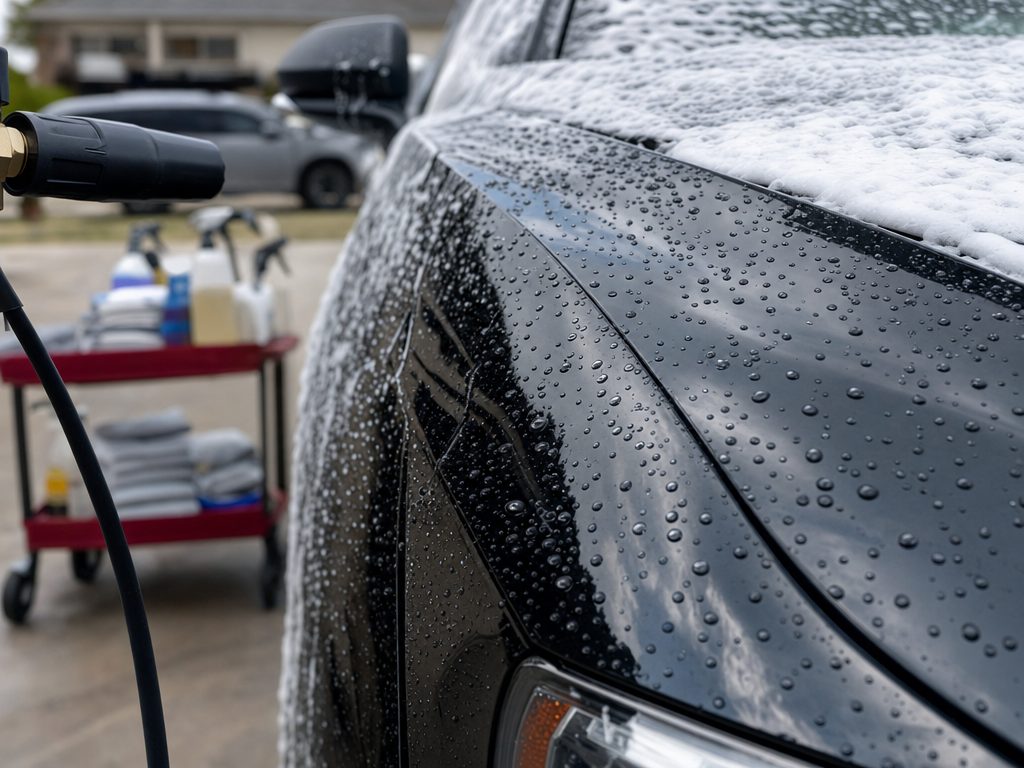 My Detail Guys technician detailing a vehicle on-site in the Dallas area