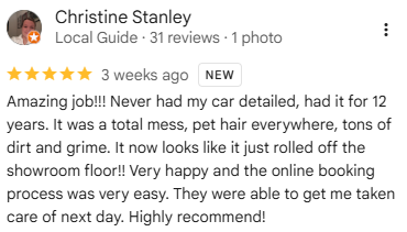 Google review from Christine Stanley — My Detail Guys Fort Worth auto detailing — 5 stars