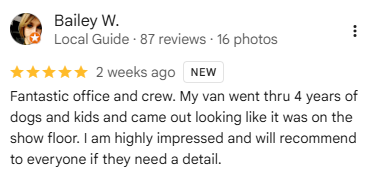 Google review from Bailey W. — My Detail Guys Fort Worth auto detailing — 5 stars