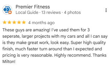 Google review from Premier Fitness — My Detail Guys Fort Worth commercial detailing — 5 stars