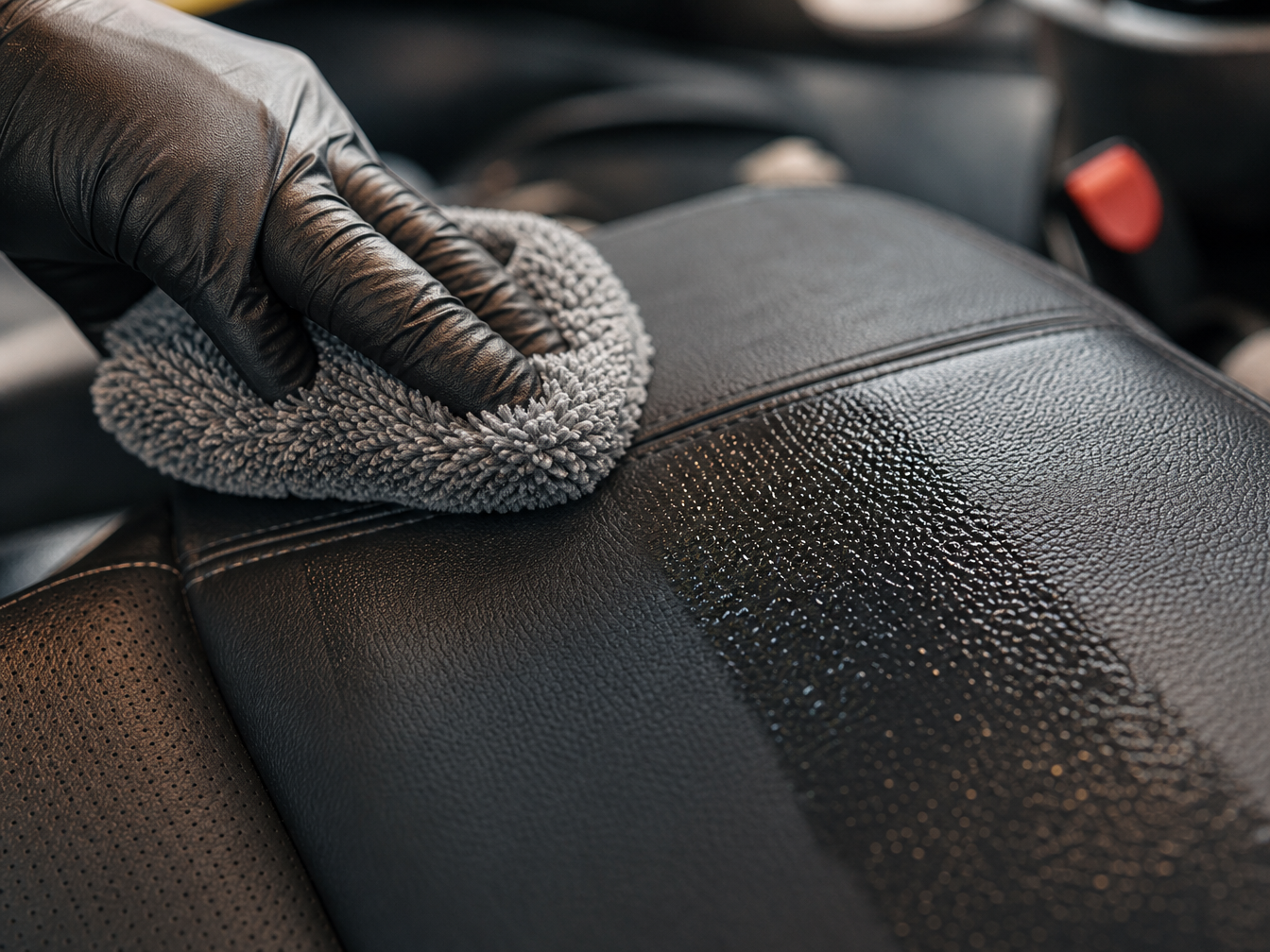 Professional technician detailing car leather interior — My Detail Guys Fort Worth
