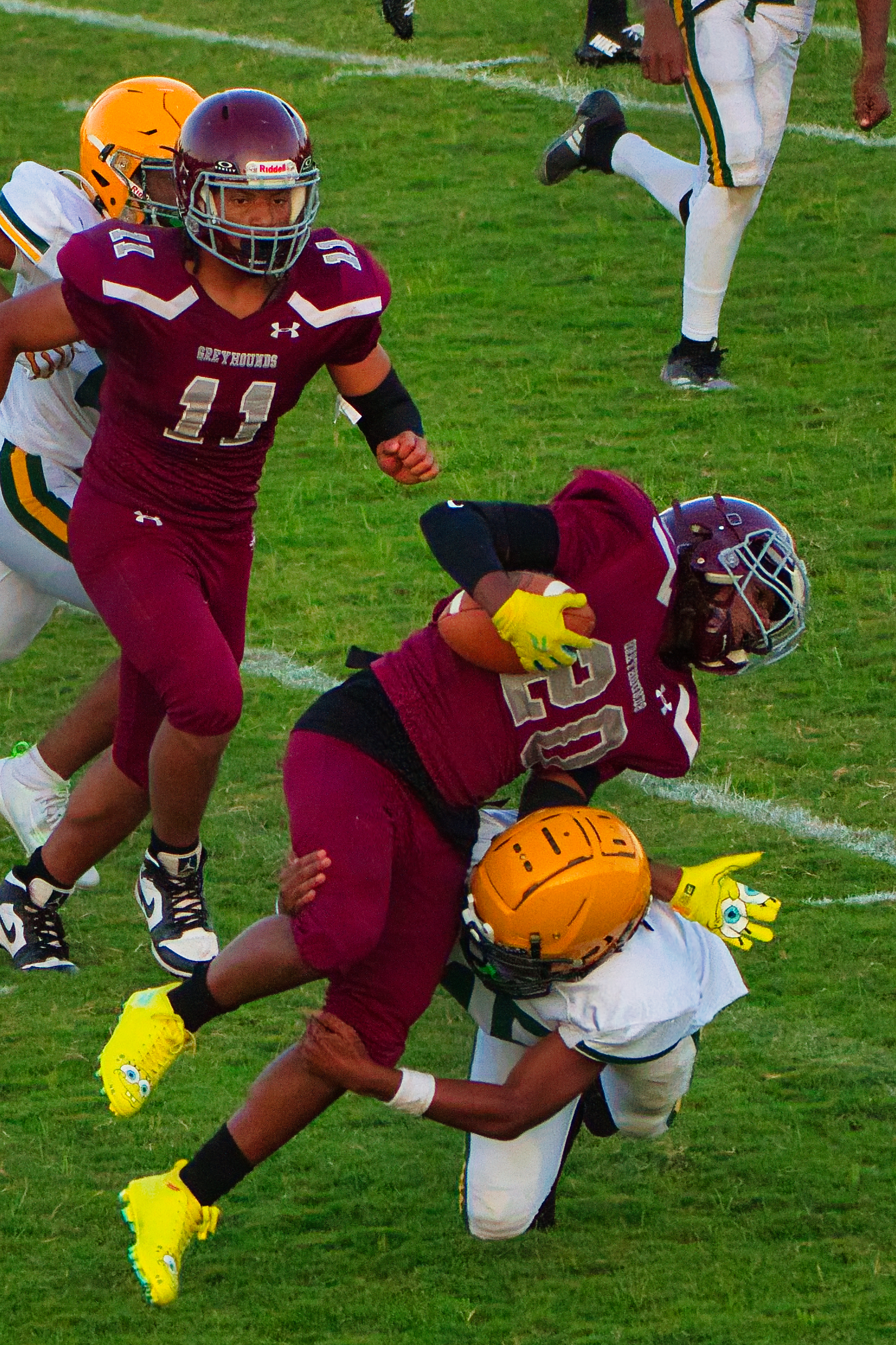 Youth athletes during a football game