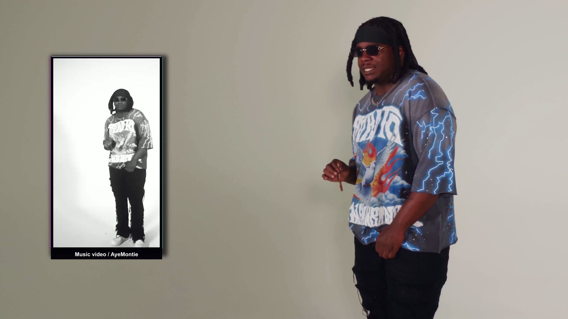 9thwardJay performs beside an inset from the original music video, credited to AyeMontie.