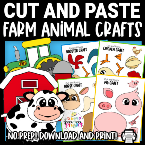 30 Farm Animal Cut and Paste Instant Printable Template Crafts