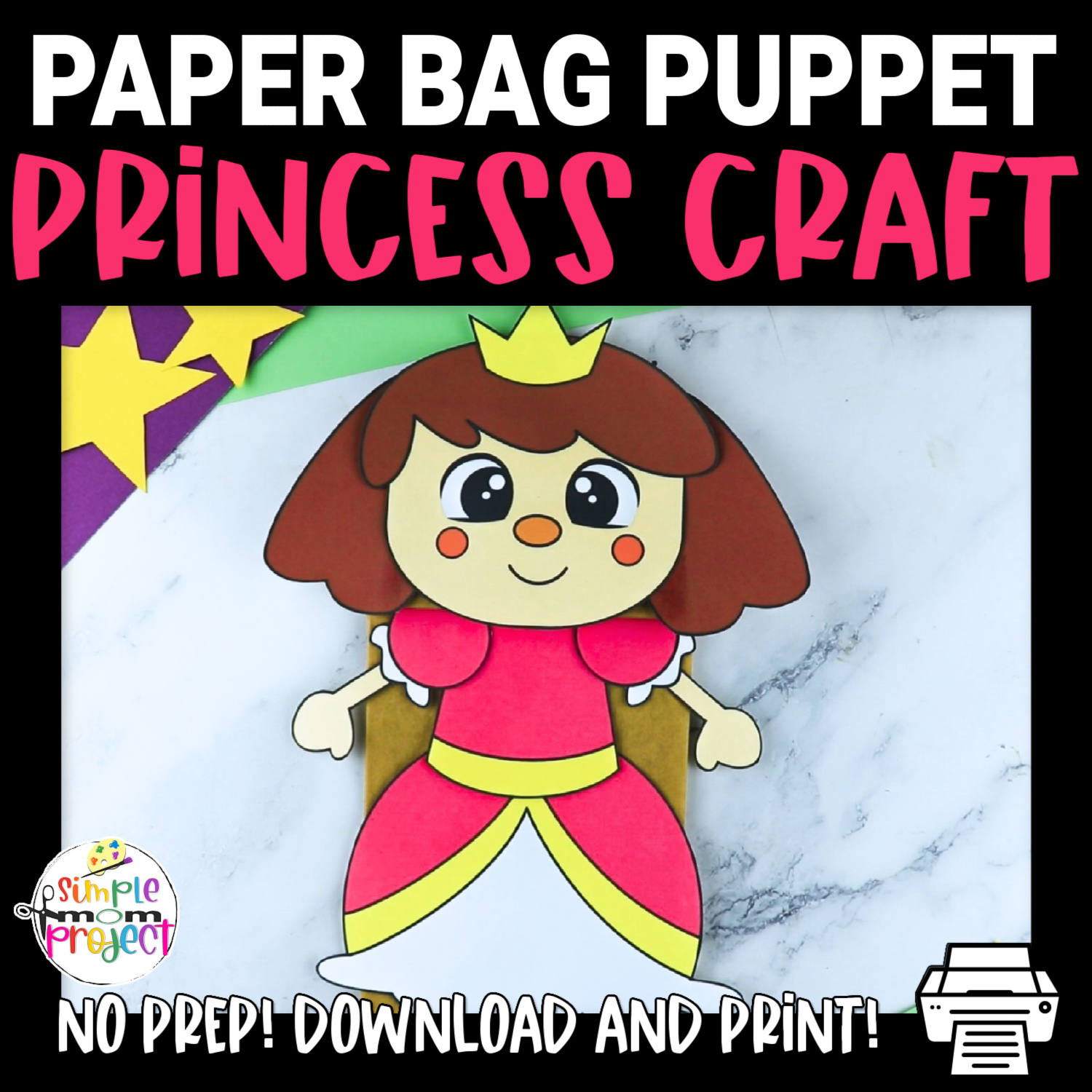 Puppet Princess Design Adorable Princess Puppet Paper Bag Craft Instant Printable Template