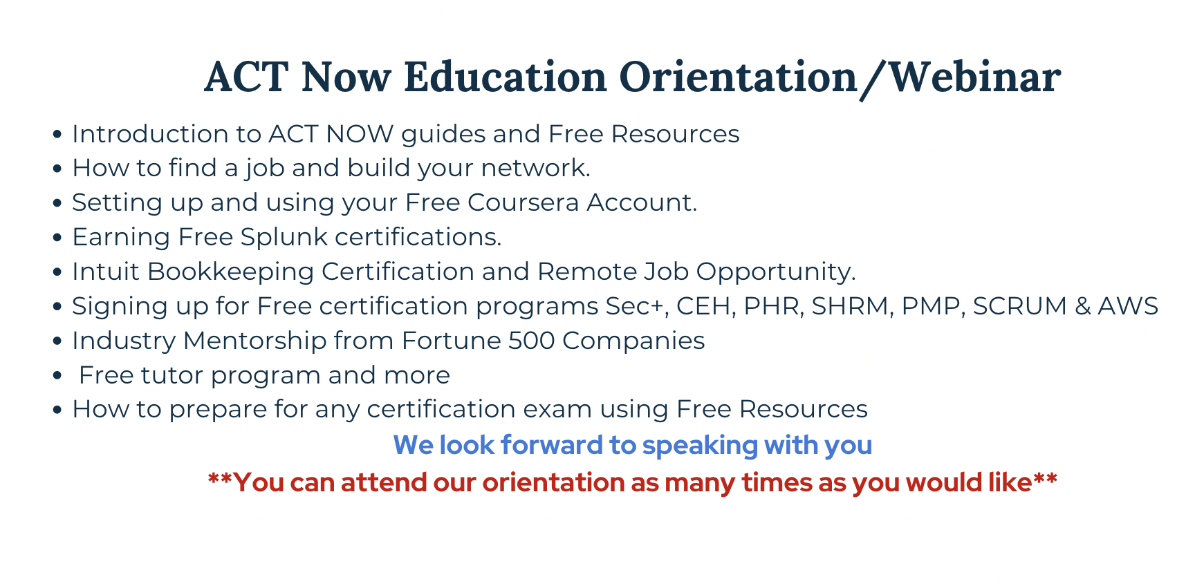 ACT Now Orientation Banner