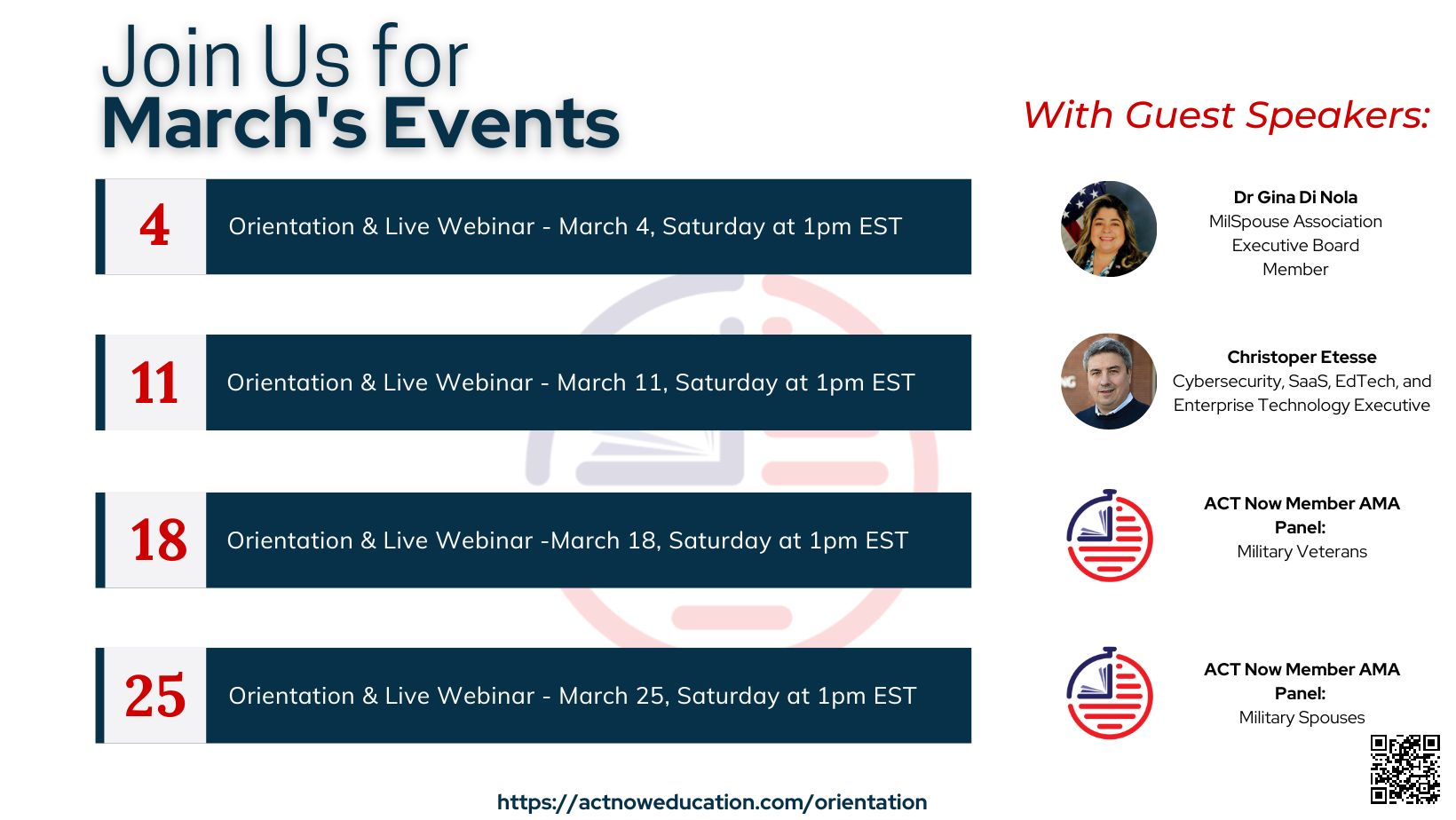 ACT Now Education Orientation Every Saturday at 1PM to 2PM EST
