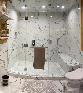 Quartz shower wall installation Houston Texas bathroom
