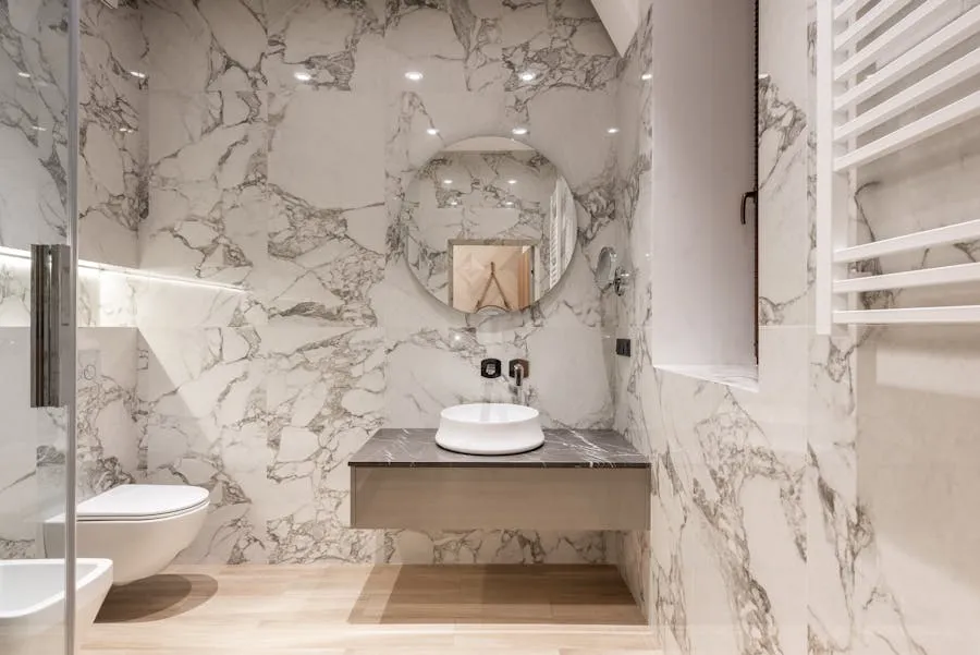 Custom marble shower wall surround installed in Houston Texas home by Fabulous Granite and Marble