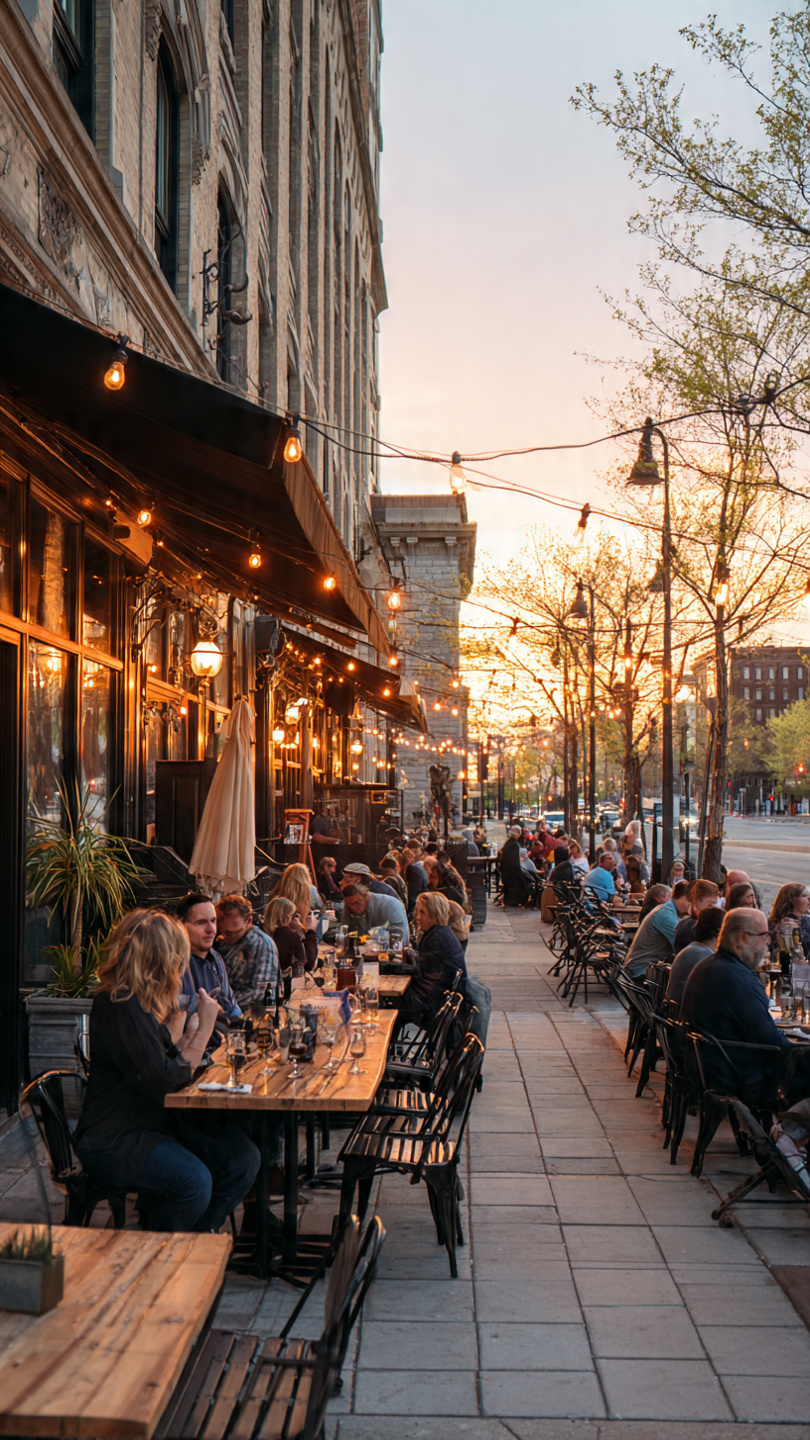 Outdoor dining patio in Indianapolis during spring