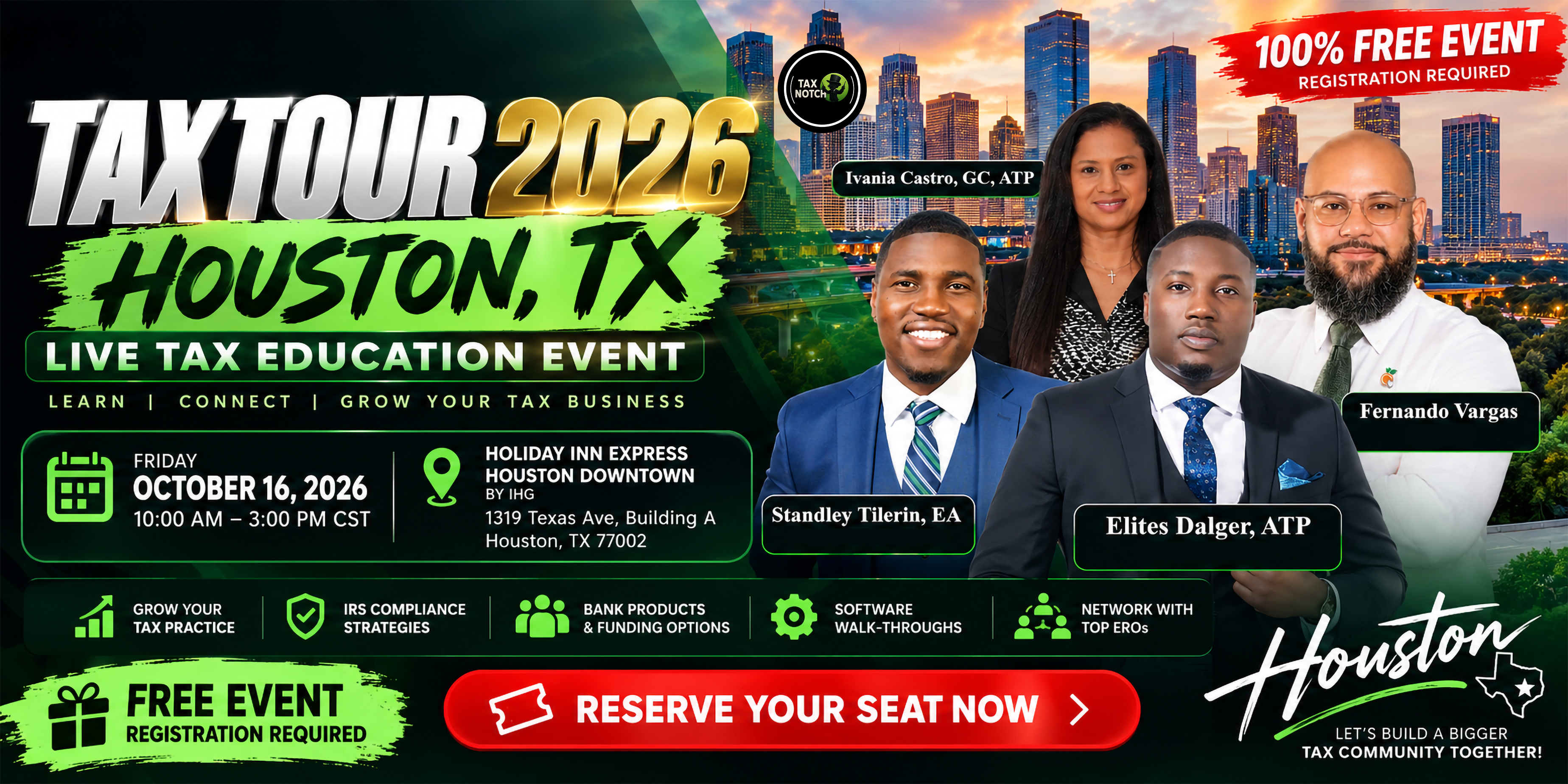 Tax Tour 2026 Houston, Texas live tax education event banner