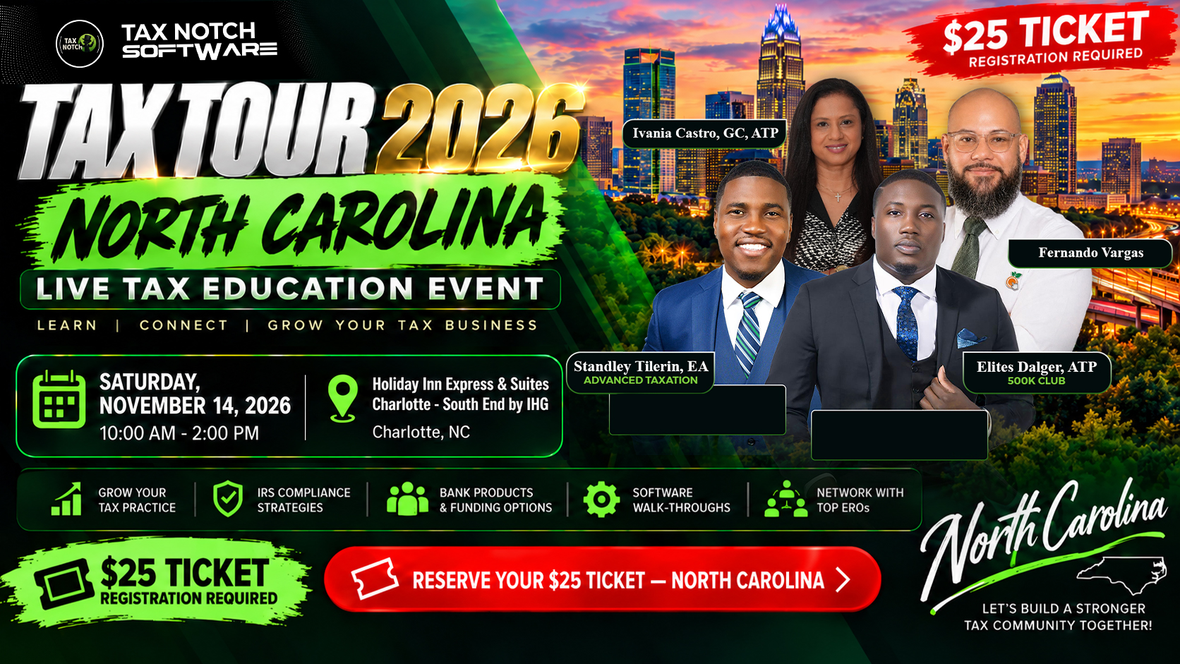 Tax Tour 2026 Charlotte, North Carolina — Saturday November 14, 10 AM - 2 PM