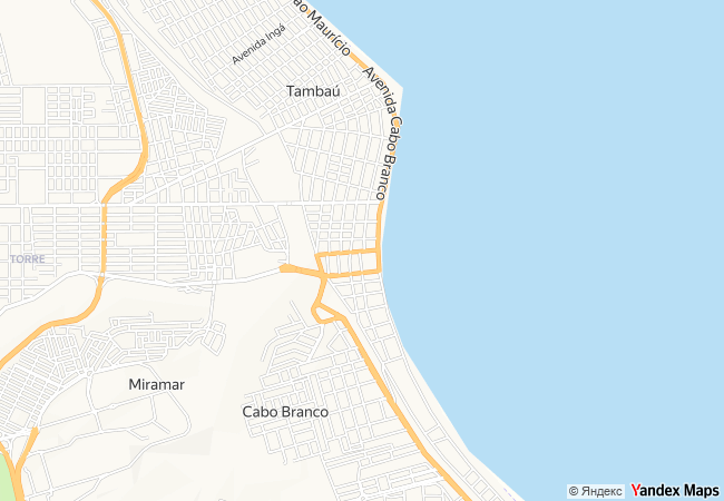 Mapa de João Pessoa mostrando Jardins Almare em Cabo Branco e W Tambaú em Tambaú