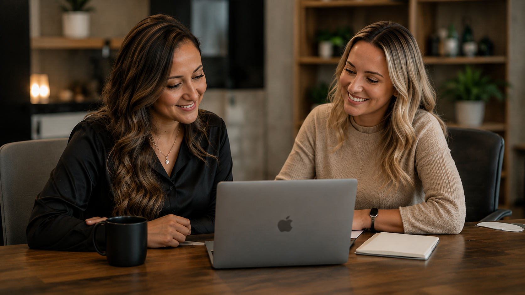 Two professionals collaborating in a modern office