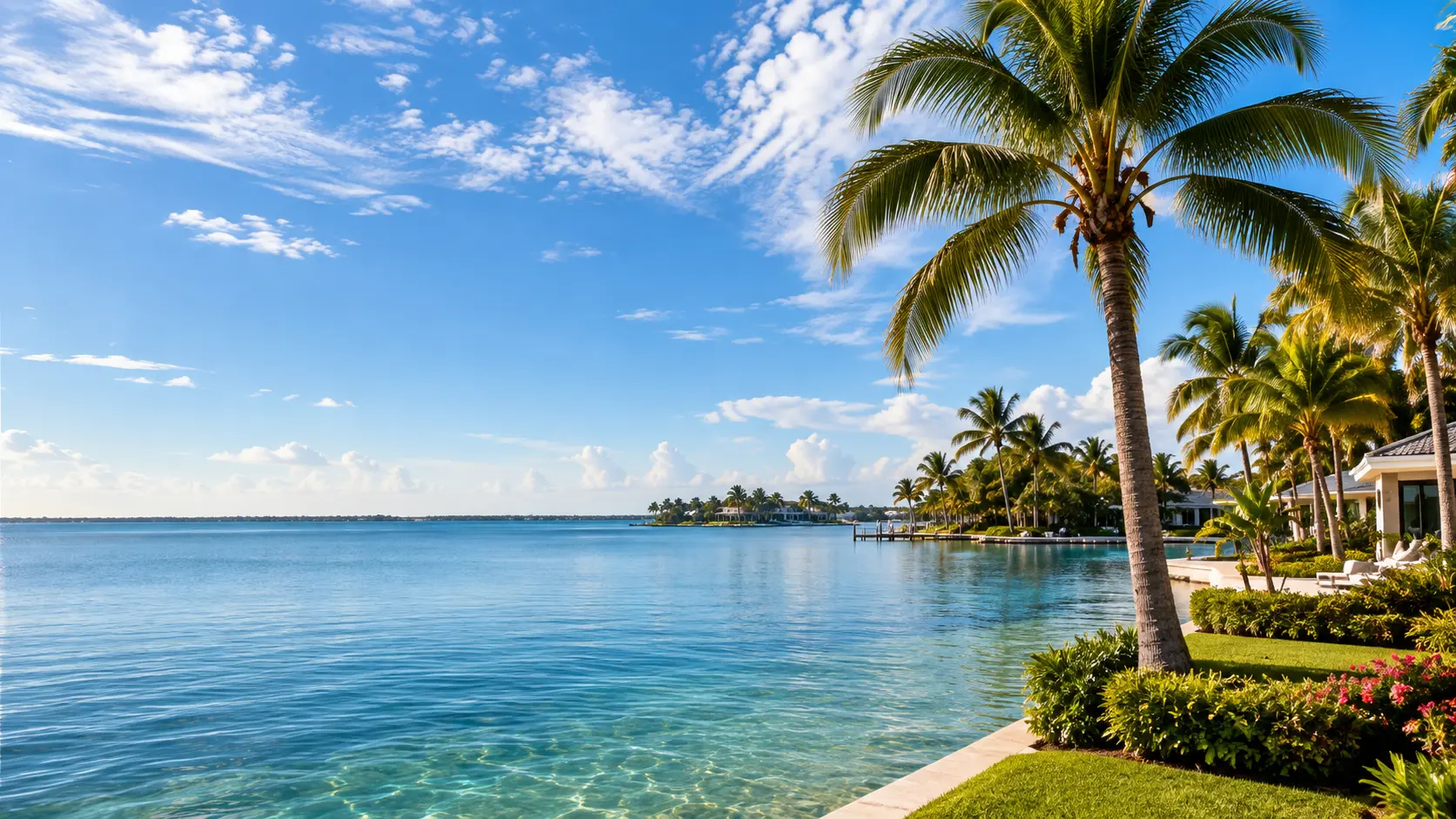 Southwest Florida coastline with palms