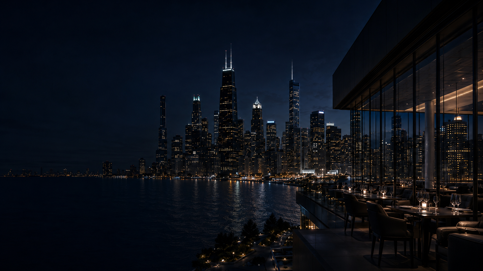 Chicago skyline from an elevated hospitality venue