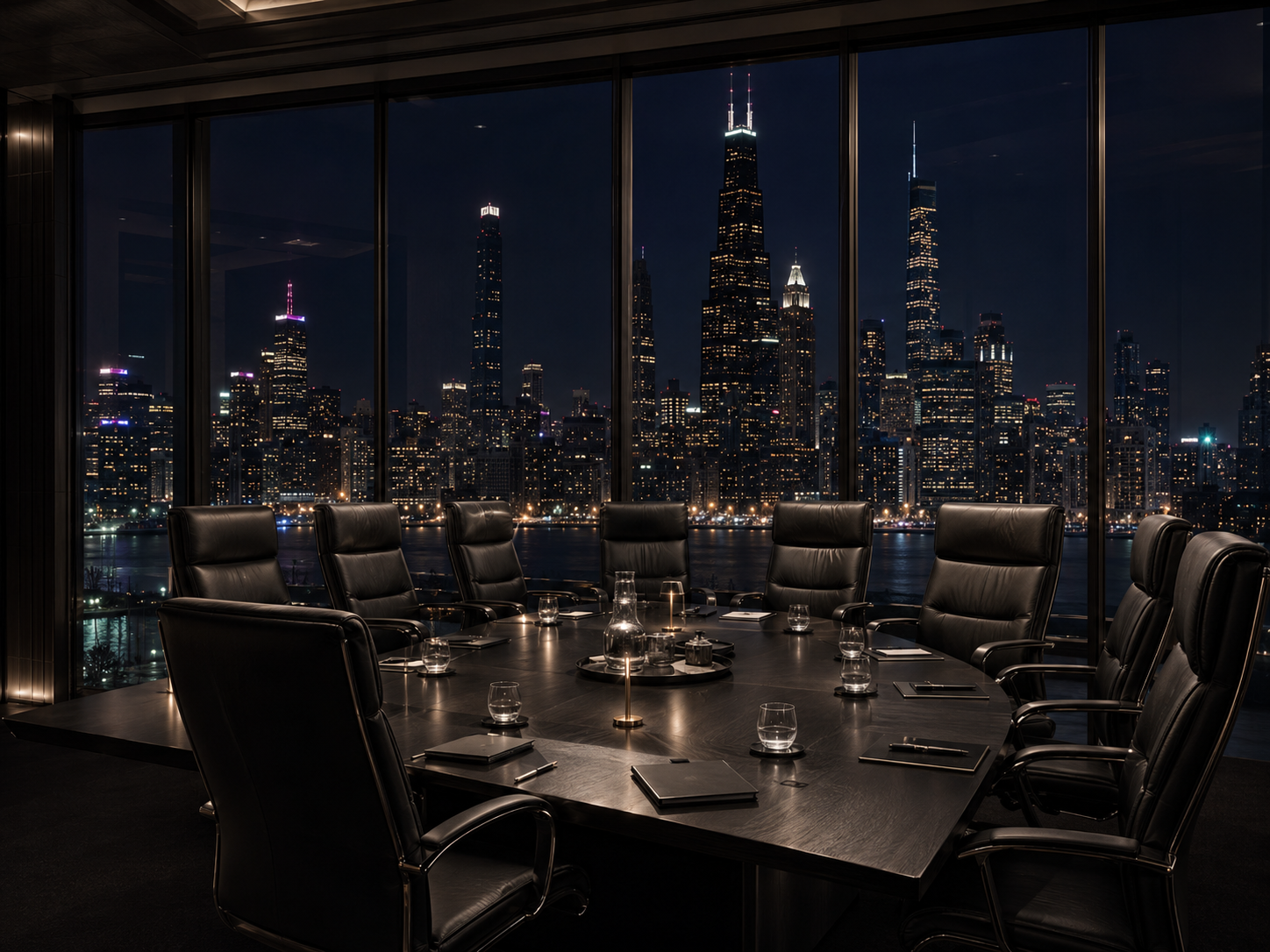 Executive boardroom overlooking Chicago