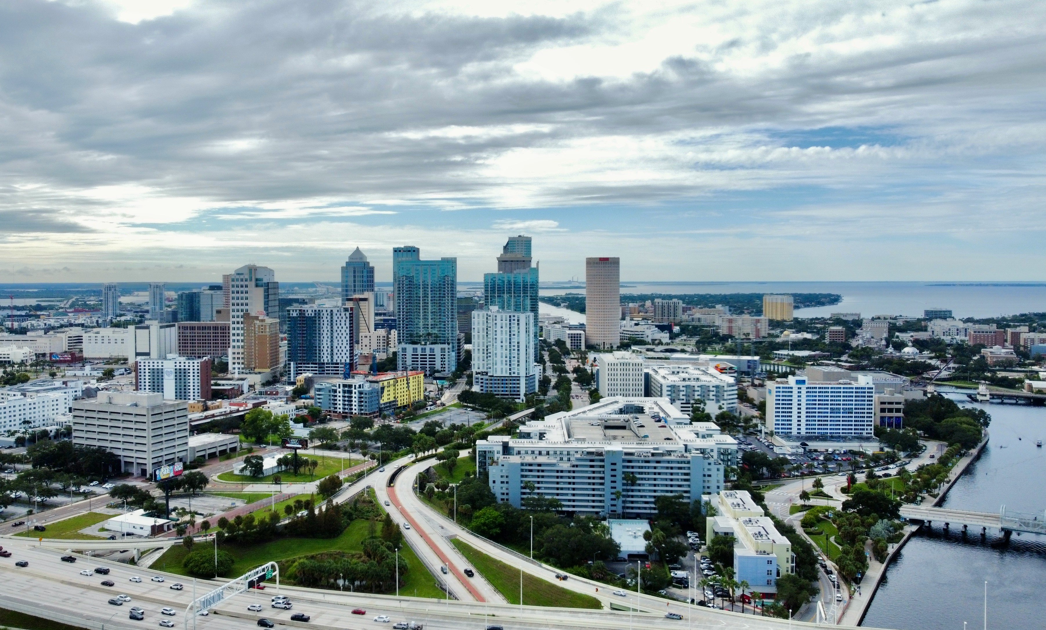Tampa Florida skyline and waterfront along the Hillsborough River