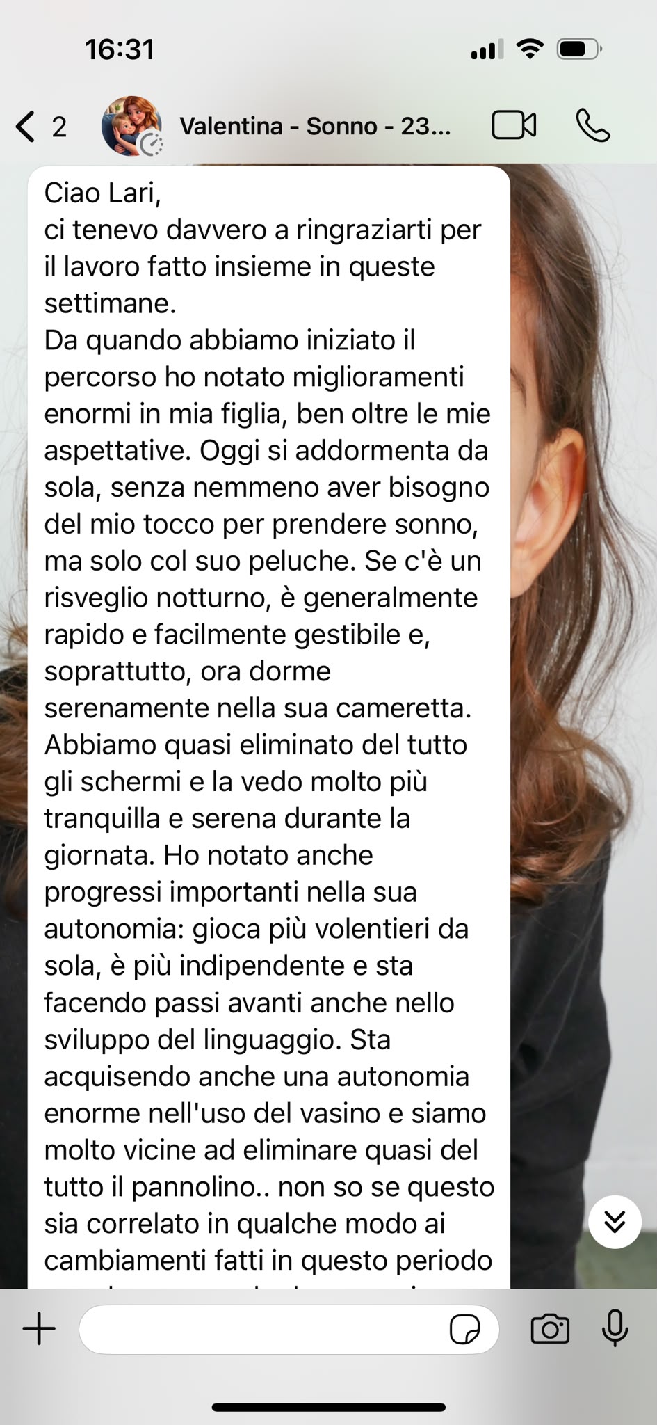 Messaggio WhatsApp di Valentina