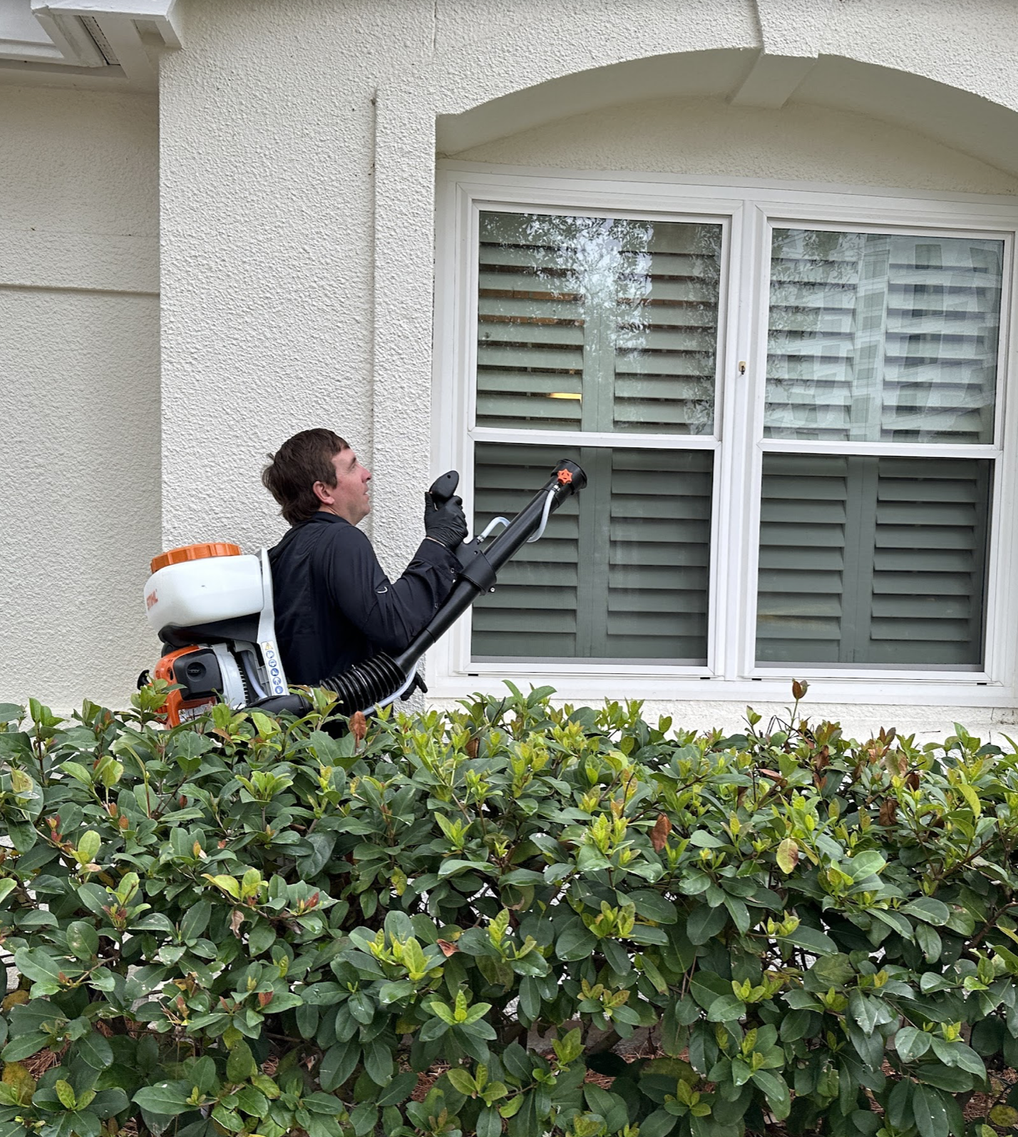 pest control tech treating home for mosquito control