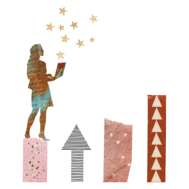 Collage of girl considering different dream paths