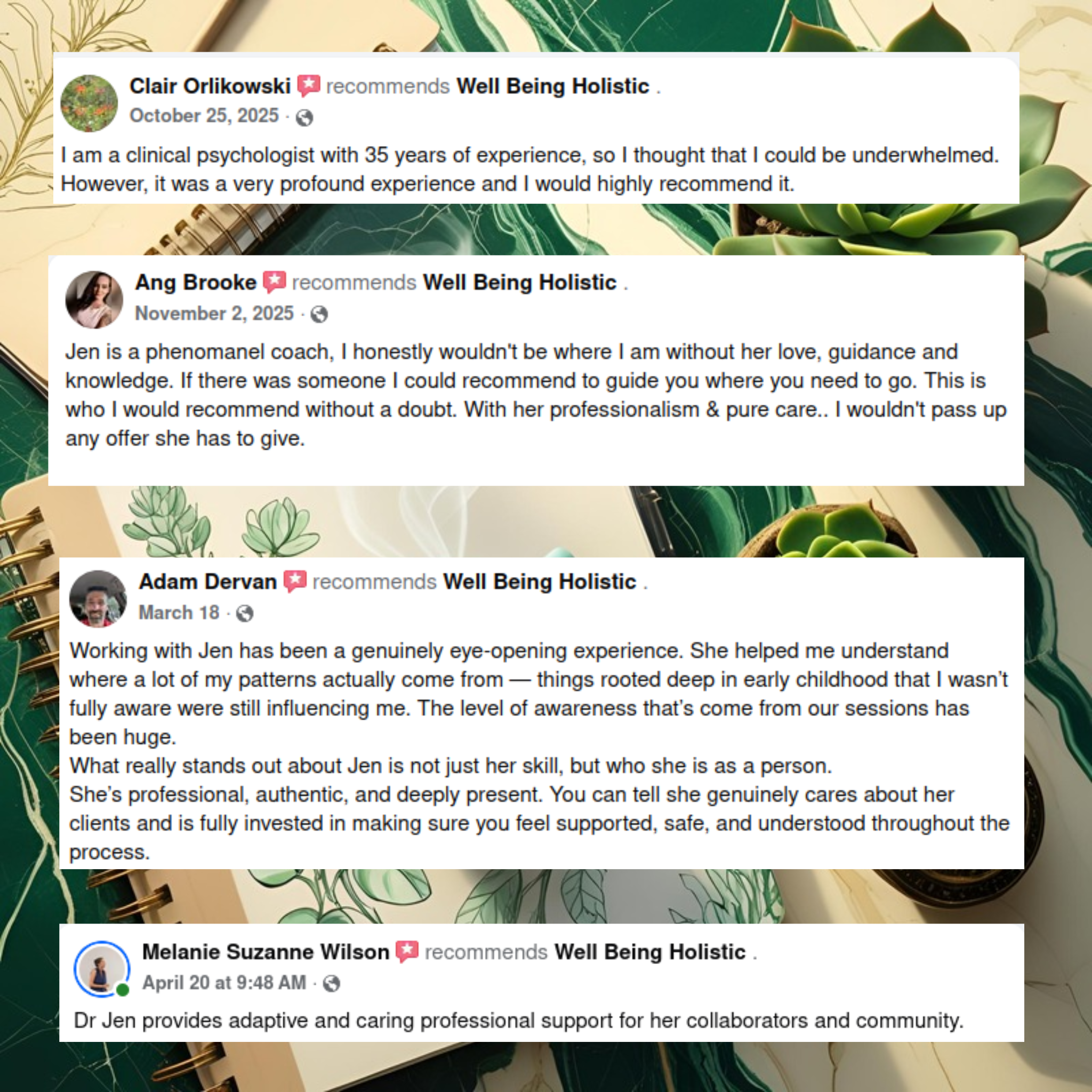 Client testimonials for Dr Jen Draper