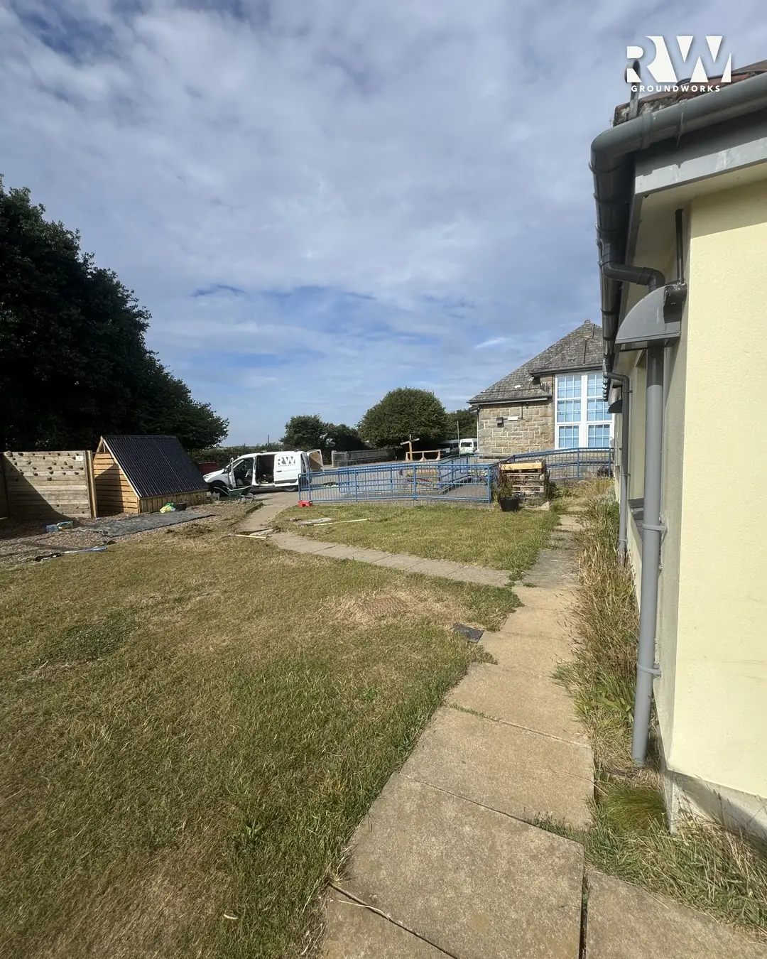 Gwinear school before: narrow, worn path running towards the school