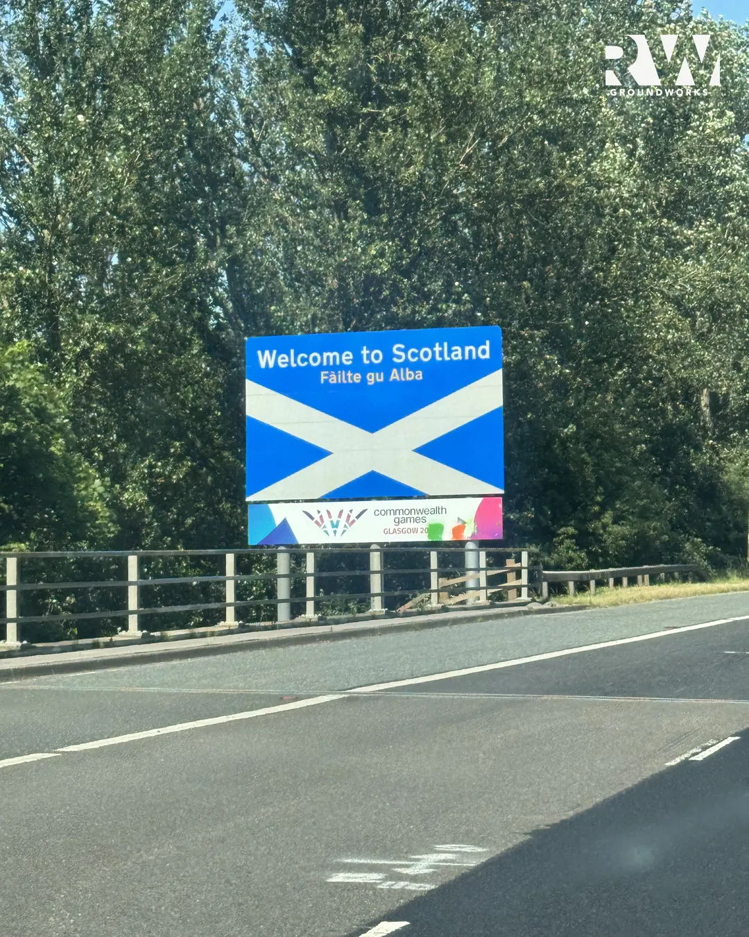 Welcome to Scotland sign on the drive north from Cornwall